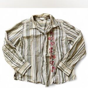 Erika Beige and Brown Striped Shirt with Embroidery